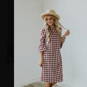 ROOLEE joy plaid mom dress in Raspberry